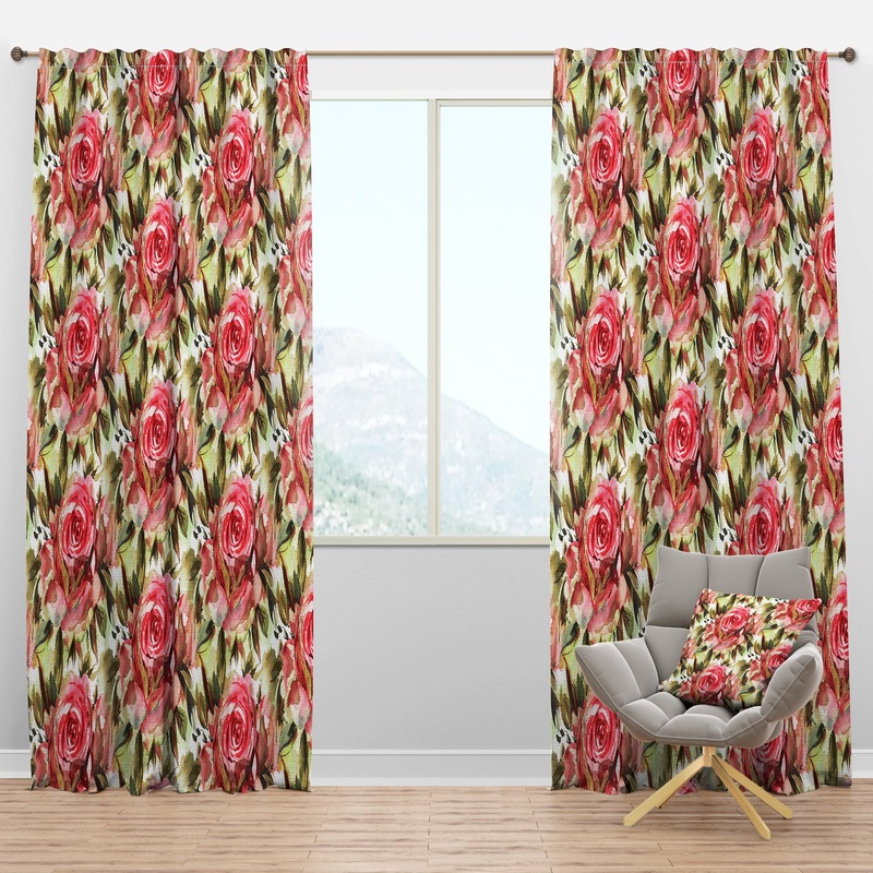 Blossomng Roses Watercolor Pattern - Floral Curtain Panels