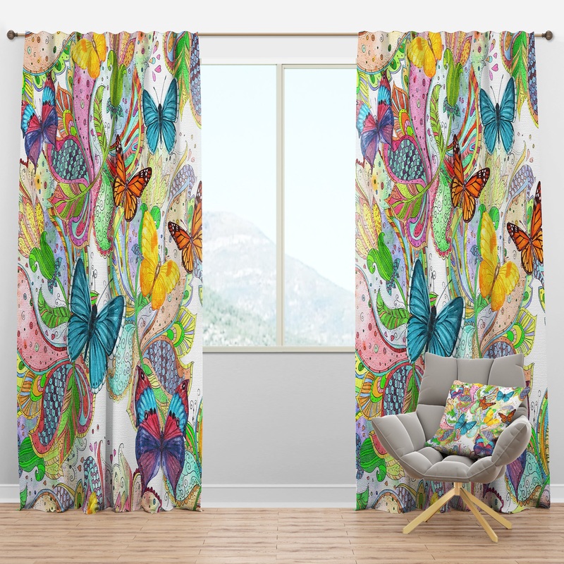 Bohemian Colorfull Butterflies with Magic Flora - Floral Curtain Panels
