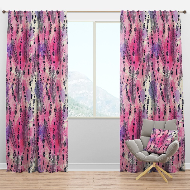 Bohemian Feathers and Beads - Abstract Curtain Panels