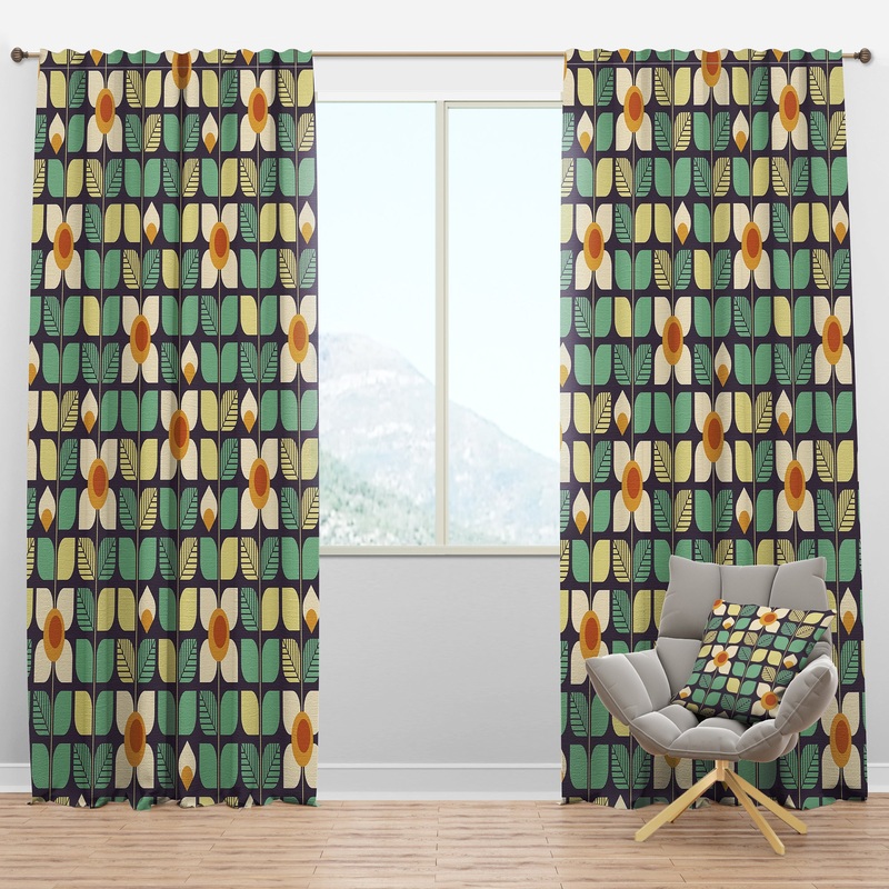 Botanical Retro Design III - Mid-Century Modern Curtain Panels