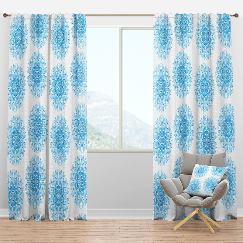 Circular Geometric In Blue - Mid-Century Modern Curtain Panels