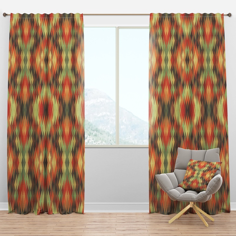 Dotted Triangular Geometry in Orange, Blue and Brown - Modern & Contemporary Curtain Panels