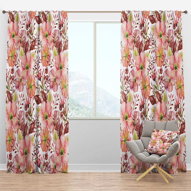 Floral Botanical Retro II - Mid-Century Modern Curtain Panels