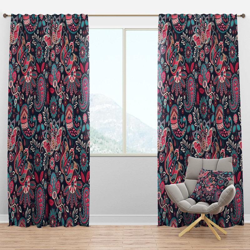 Floral Paisley in Retro Style - Floral Curtain Panels