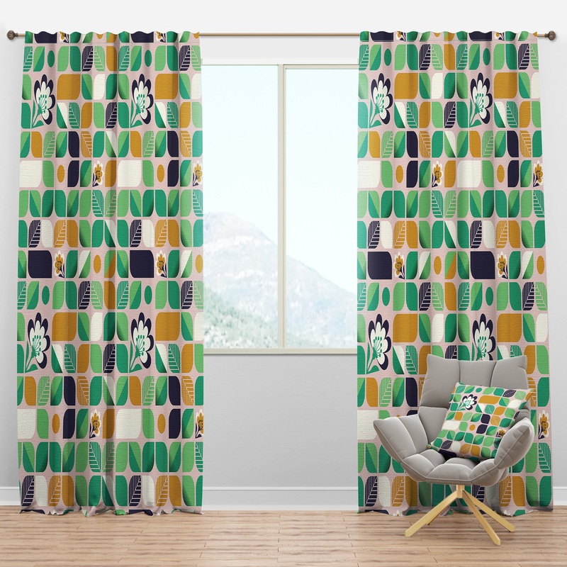 geometric pattern with leaves and flowers - Mid-Century Modern Curtain Panels