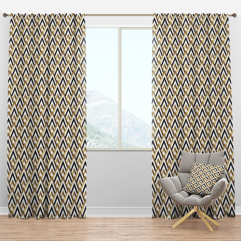 Gold black and white triangle - Mid-Century Modern Curtain Panels