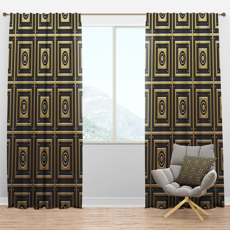 Golden Luxury Metallic Geometrics XIII - Mid-Century Modern Curtain Panels