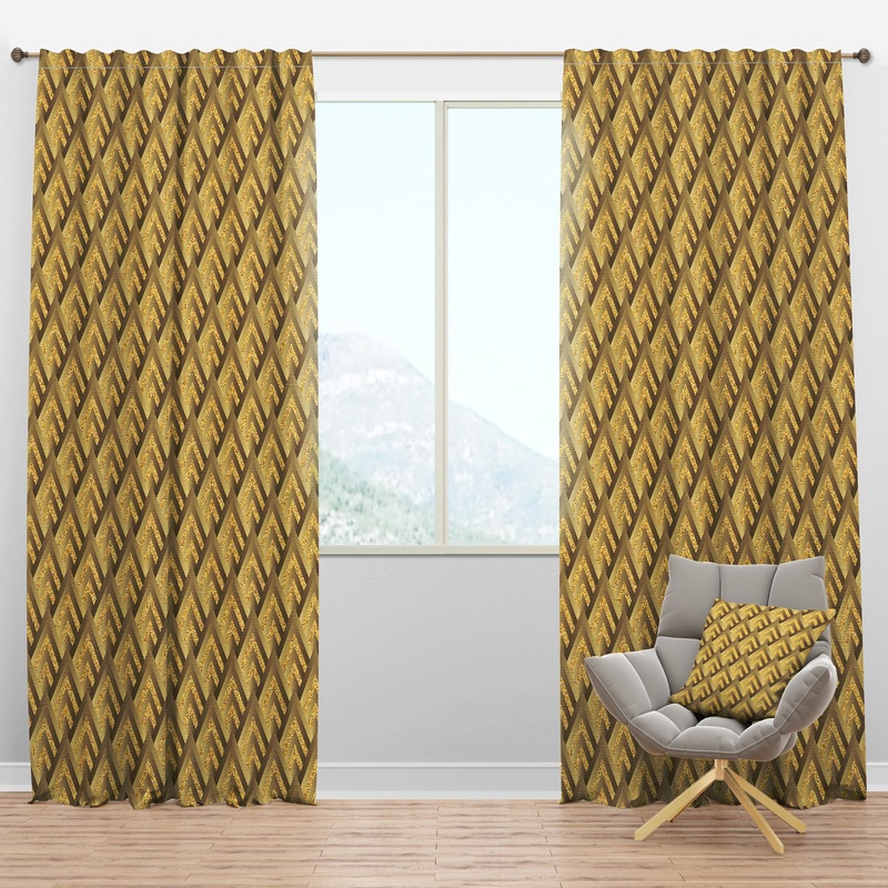 Golden Plaid pattern - Mid-Century Modern Curtain Panels