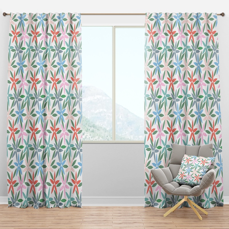 Retro Abstract Flower Design III - Mid-Century Modern Curtain Panels