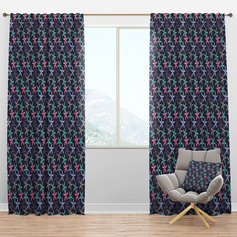 Retro Abstract Flower Design V - Mid-Century Modern Curtain Panels