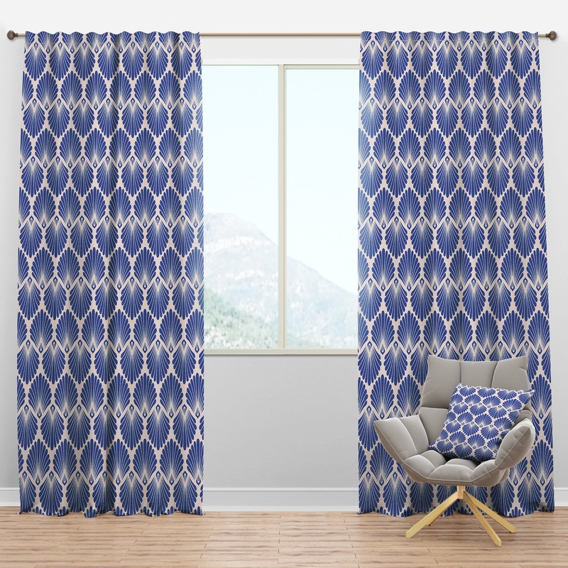 Retro Blue Waves - Mid-Century Modern Curtain Panels