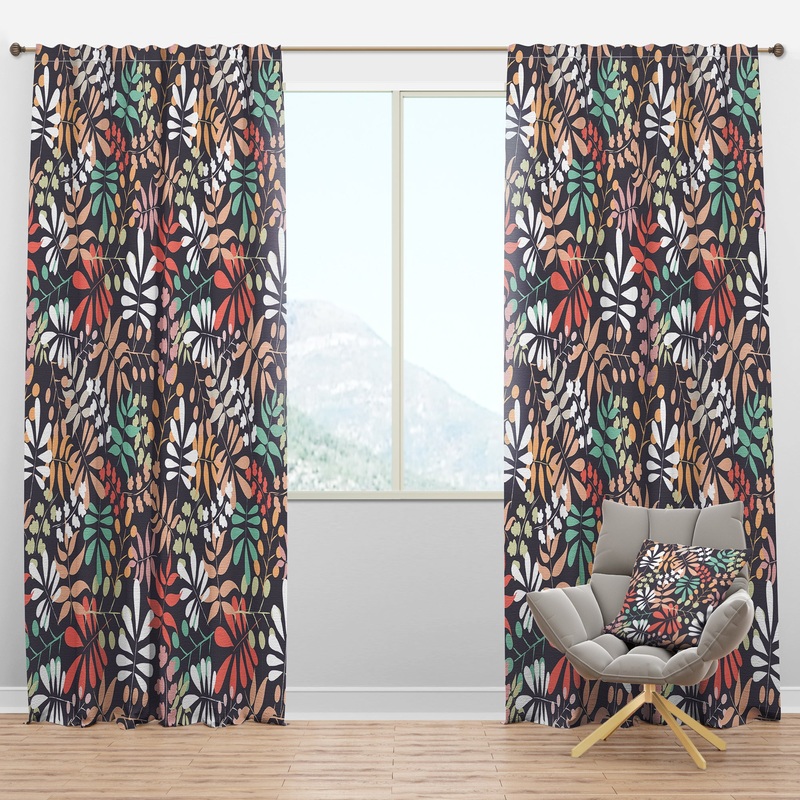 Retro Botanical Pattern II - Mid-Century Modern Curtain Panels