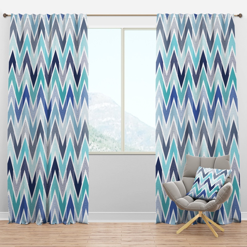 Retro dotted blue wave pattern - Mid-Century Modern Curtain Panels