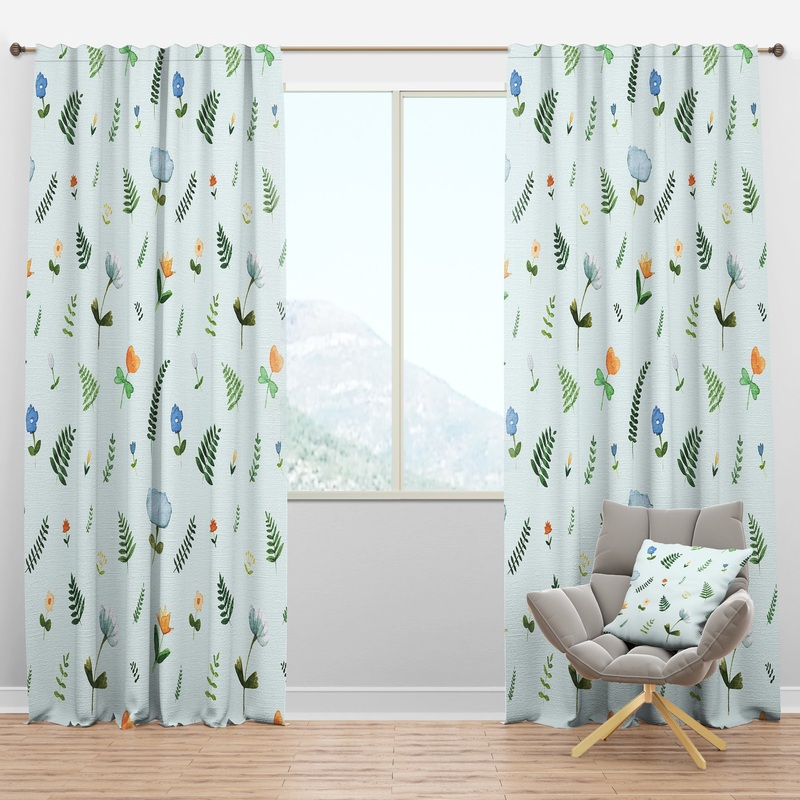 Retro Floral Pattern IX - Mid-Century Modern Curtain Panels