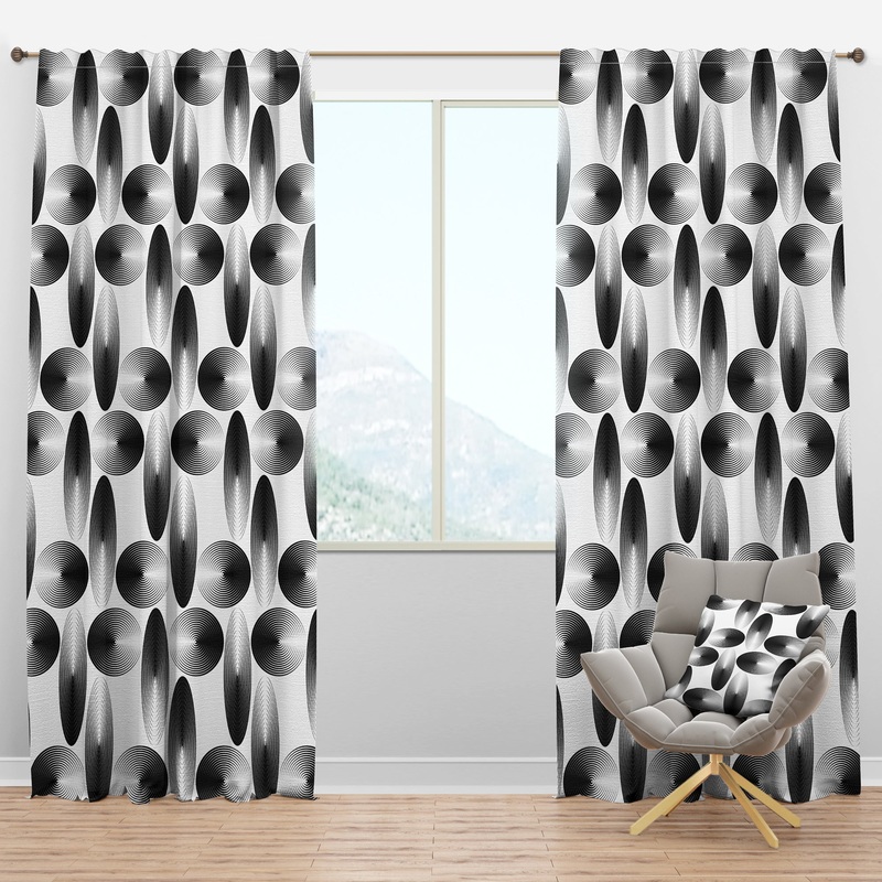 Retro Geometrical Abstract Pattern IV - Mid-Century Modern Curtain Panels