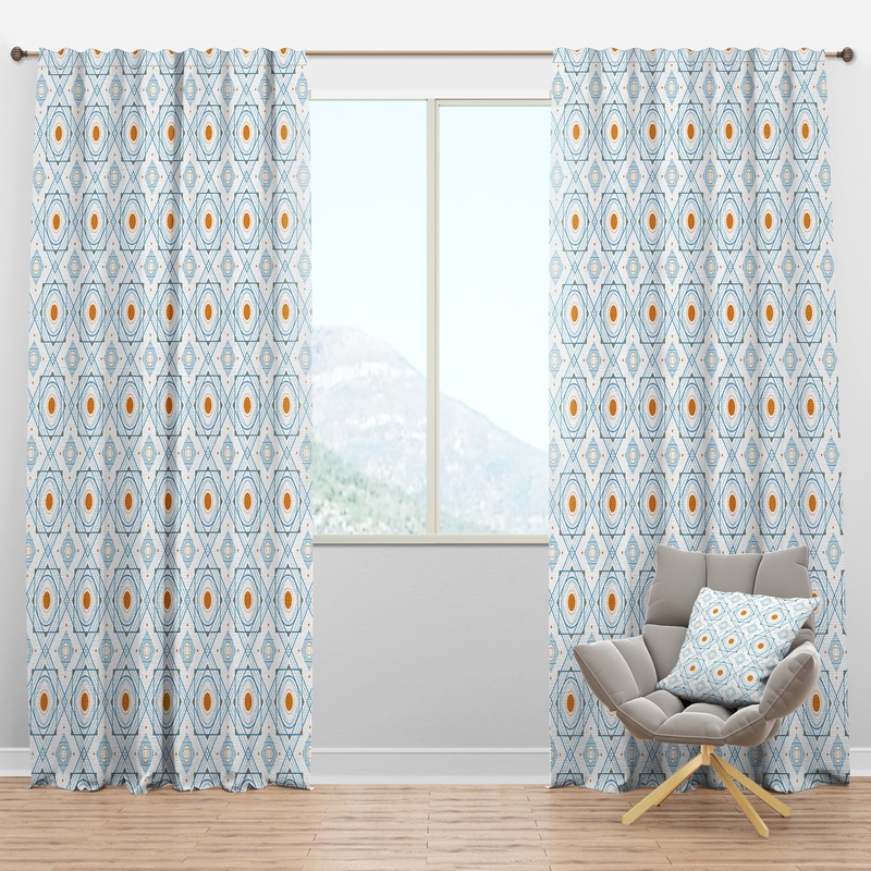 Retro Minimal Patttern in Orange And Bluye - Mid-Century Modern Curtain Panels