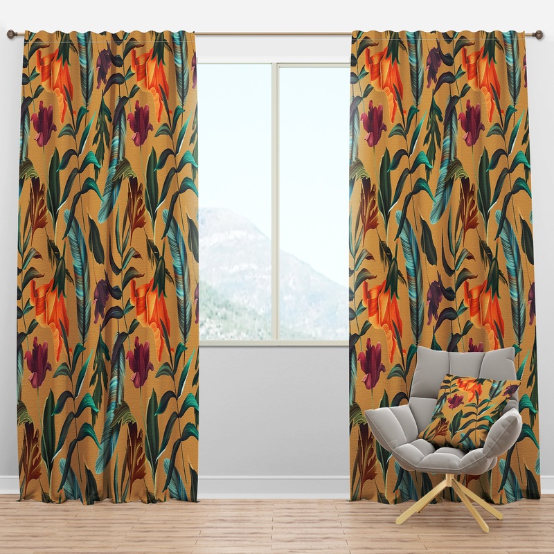 Retro Tropical Flowers and Feathers - Vintage Curtain Panels
