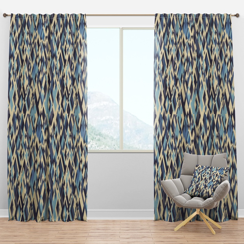 Rhombuses in Beige and Blue - Modern & Contemporary Curtain Panels