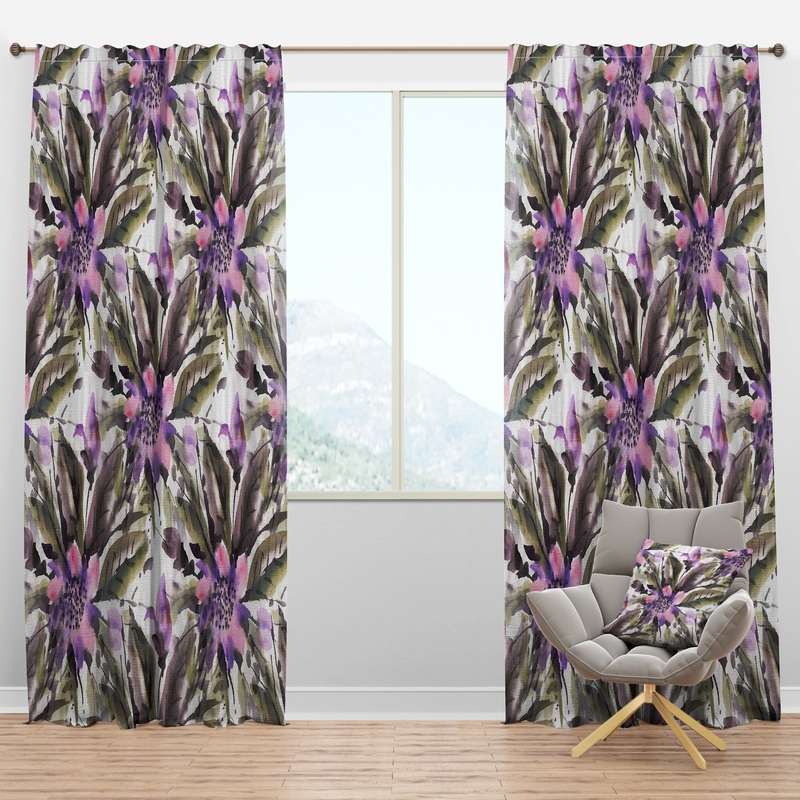 Seamless pattern with watercolor flowers - Traditional Curtain Panels