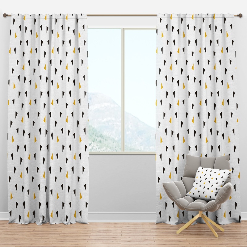 Trendy Black And Gold Triangular Pattern - Mid-Century Modern Curtain Panels