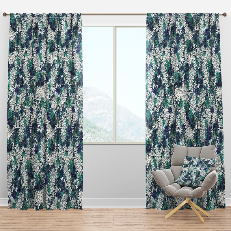 Turquoise and White Ocean Of Flowers - Floral Curtain Panels