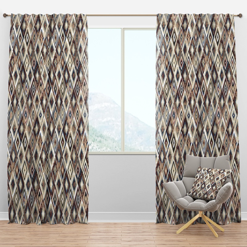 Vintage diamond pattern in blue and brown - Mid-Century Modern Curtain Panels