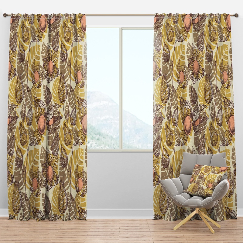 Vintage Physalis Drawing - Mid-Century Modern Curtain Panels