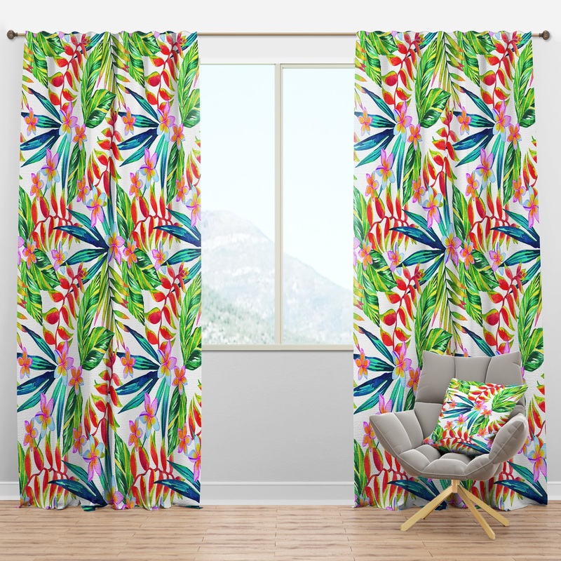 Viviv Blossoming Tropical Jungle Flowers - Floral Curtain Panels