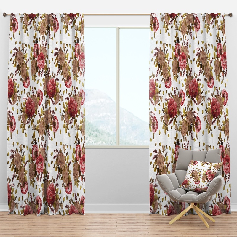Watercolored Roses, Peonies and Lavender - Floral Curtain Panels