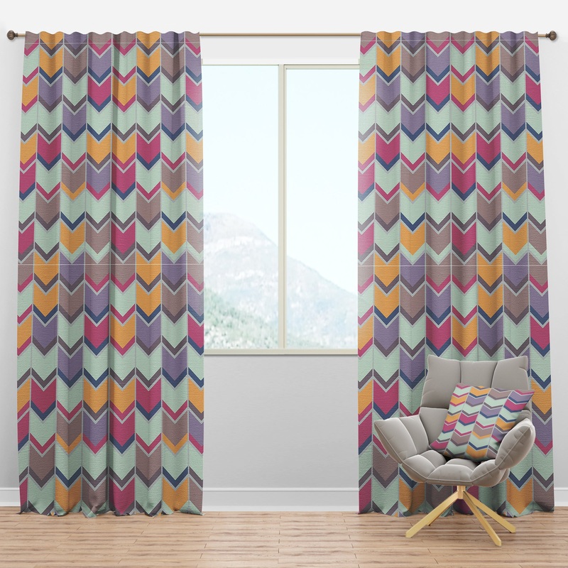 Abstract Retro Geometrical Design X - Mid-Century Modern Curtain Panels