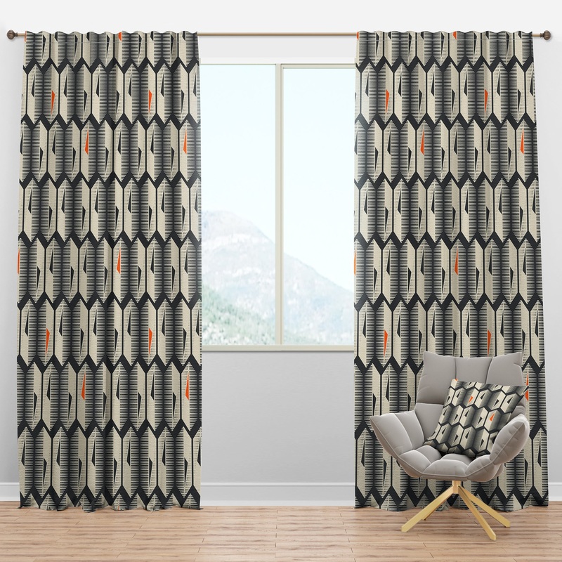 Abstract Retro Triangular Geometrics - Mid-Century Modern Curtain Panels