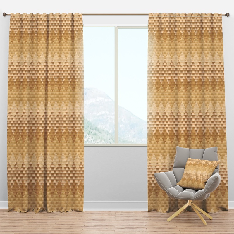 Beige Retro Triangular Wave - Mid-Century Modern Curtain Panels