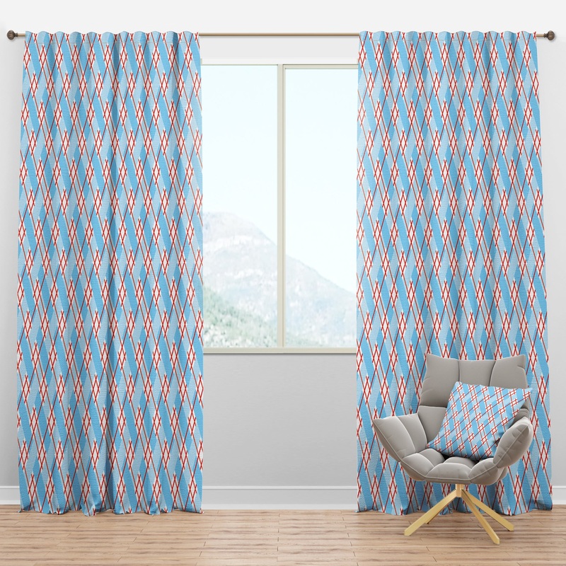 Blue And Red Plaid - Mid-Century Modern Curtain Panels