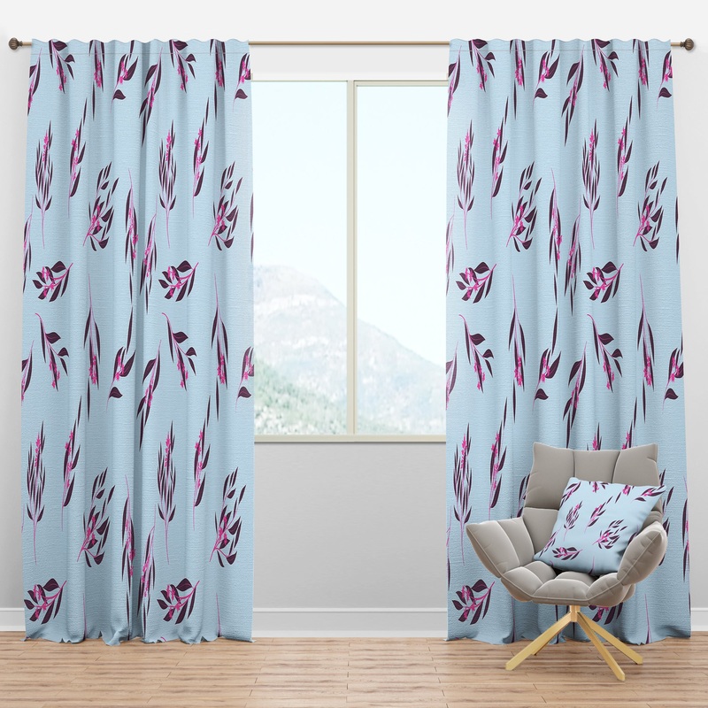 Bright Eucalyptus Floral Pattern I - Mid-Century Modern Curtain Panels