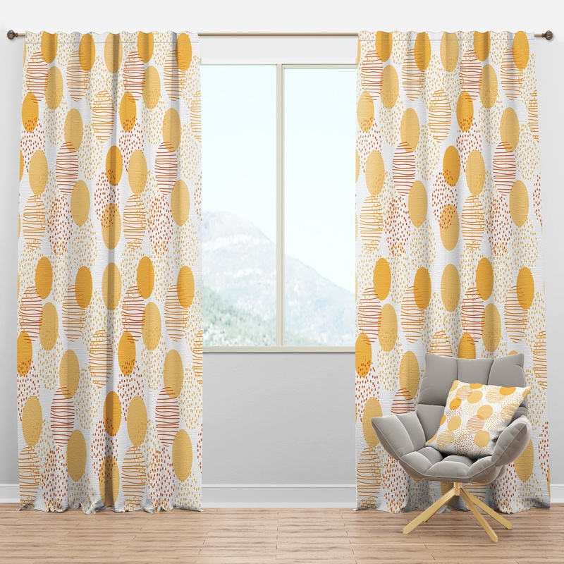 Circular Abstract Retro Geometric IX - Mid-Century Modern Curtain Panels