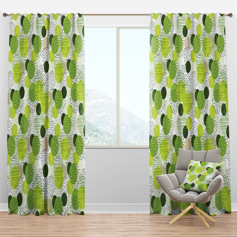 Circular Abstract Retro Geometric X - Mid-Century Modern Curtain Panels