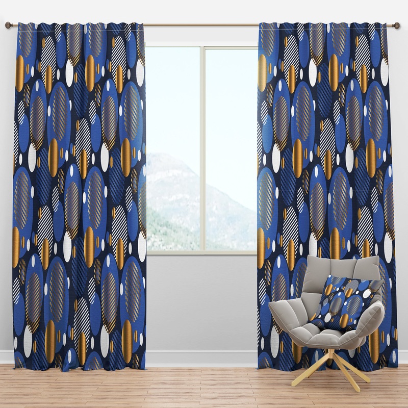 Circular Abstract Retro Geometric XI - Mid-Century Modern Curtain Panels