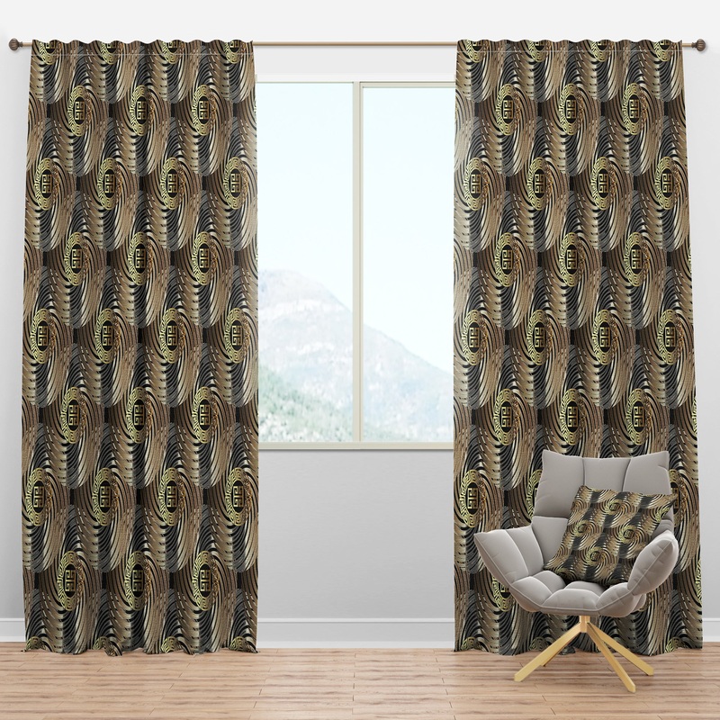 Circular Geometric Retro Abstract I - Mid-Century Modern Curtain Panels