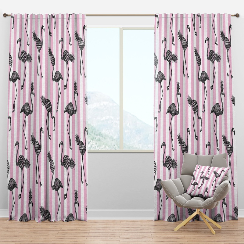 Flamingo on Pink - Mid-Century Modern Curtain Panels