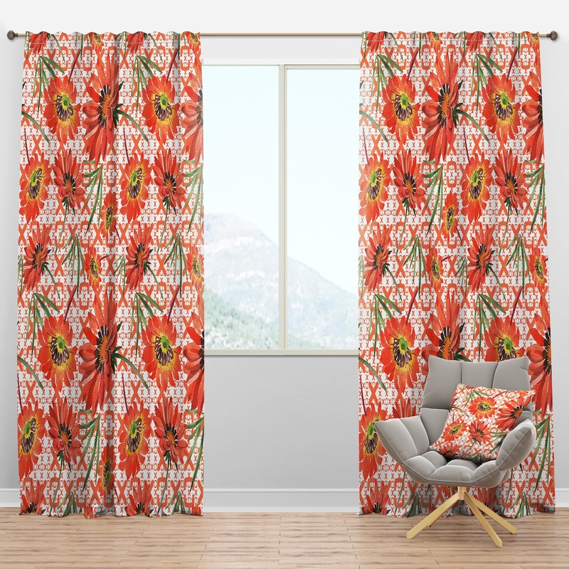 Floral Botanical Retro I - Mid-Century Modern Curtain Panels