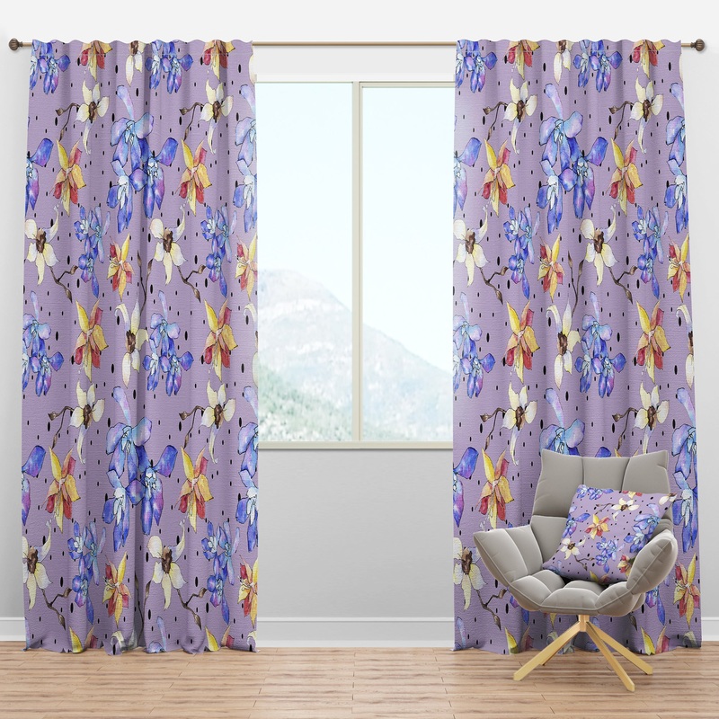 Floral Botanical Retro V - Mid-Century Modern Curtain Panels