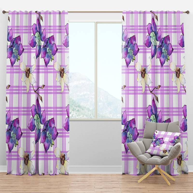 Floral Botanical Retro VII - Mid-Century Modern Curtain Panels