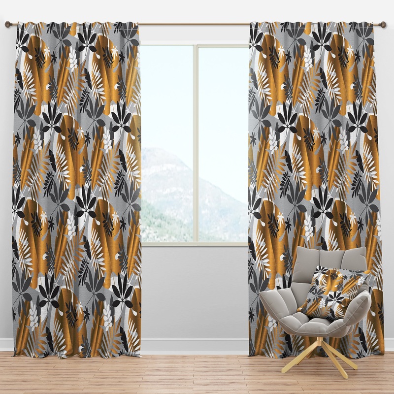 Geometric luxury jungle foliage pattern - Mid-Century Modern Curtain Panels