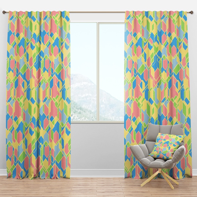 Geometrical Pastel Abstract II - Mid-Century Modern Curtain Panels