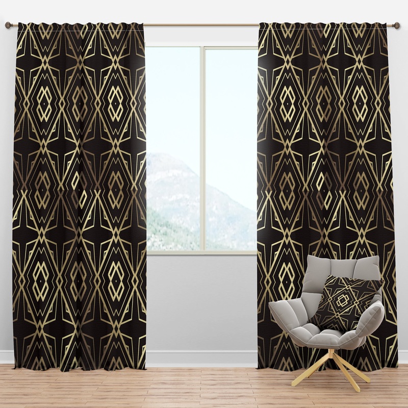 Gold And Black Art Deco Pattern - Mid-Century Modern Curtain Panels