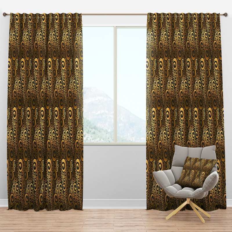 Gold And Black Swirl I - Mid-Century Modern Curtain Panels