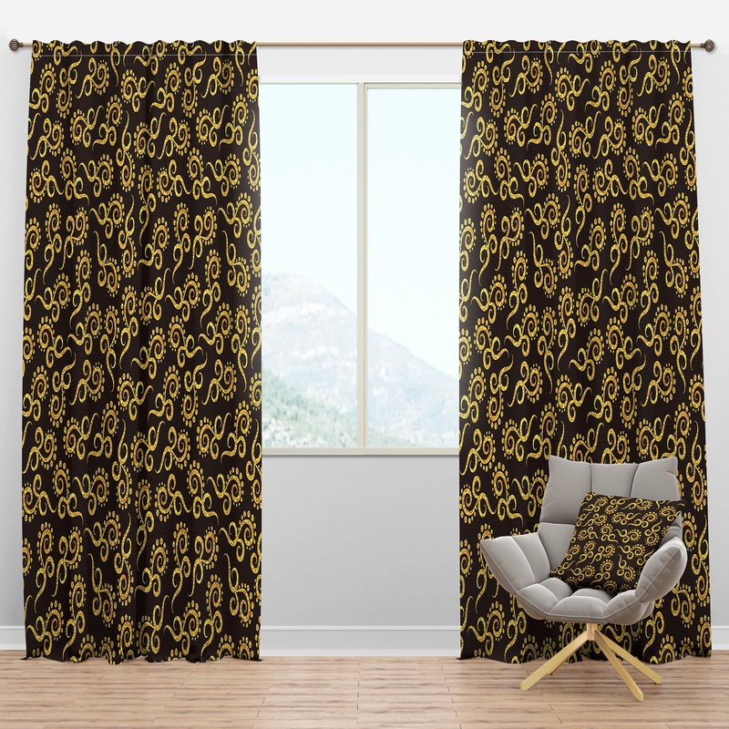 Gold And Black Swirl II - Mid-Century Modern Curtain Panels