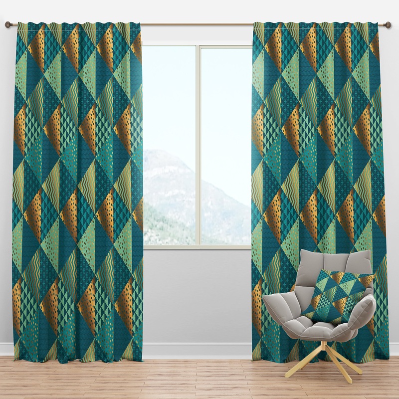 Gold and Blue Dynamics I - Mid-Century Modern Curtain Panels