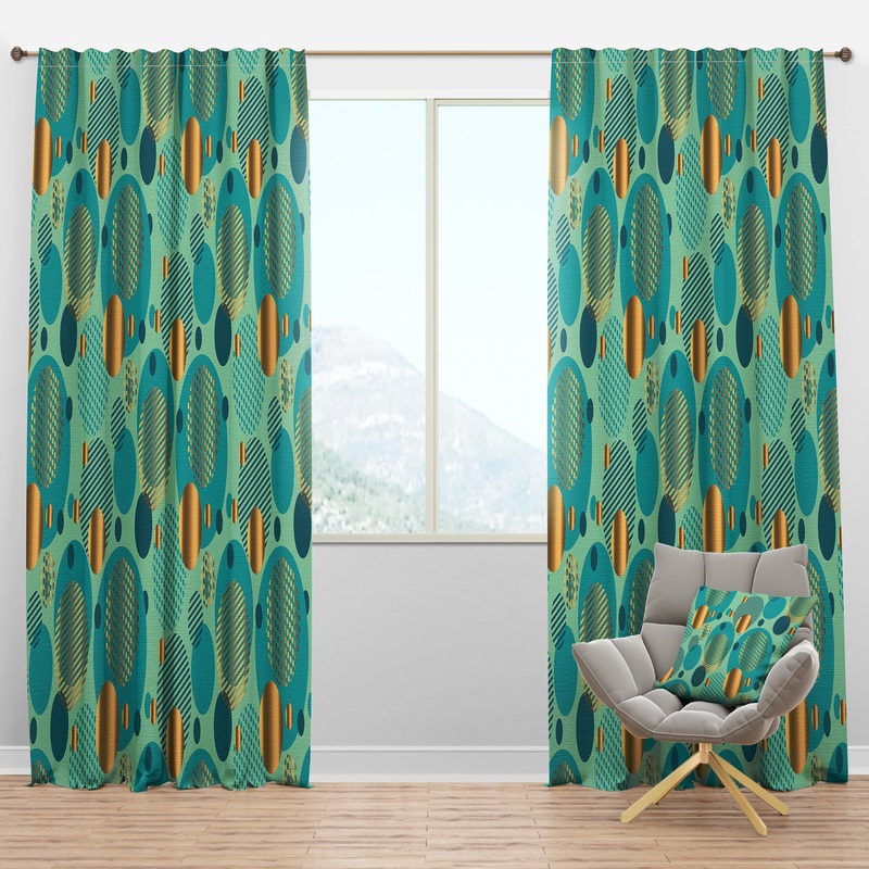 Gold and Blue Dynamics III - Mid-Century Modern Curtain Panels