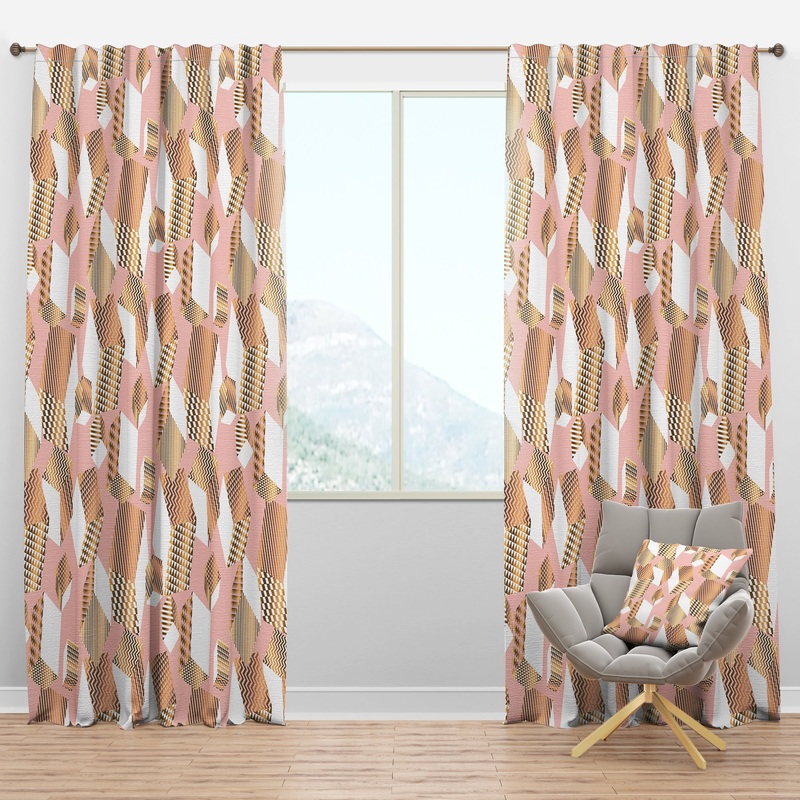 Gold And Rose Cubes I - Mid-Century Modern Curtain Panels